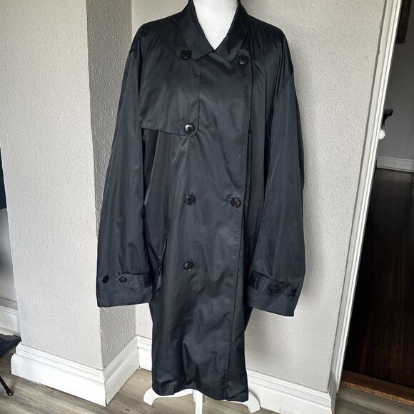 Gap Black Long Double Breasted Trench coat Raincoat Size Large - Picture 2 of 8